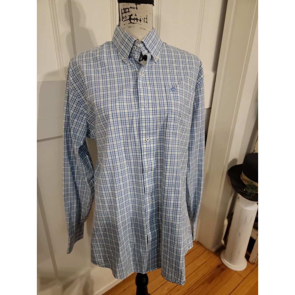 Southern Tide Classic Fit Button Up Shirt Mens Size M White Green Blue Plaid